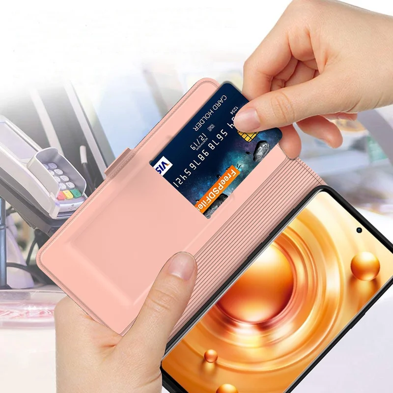 For vivo Y03 Case Flip Stand PU Leather Anti-drop Cell Phone Cover with Card Slot - Rose Gold