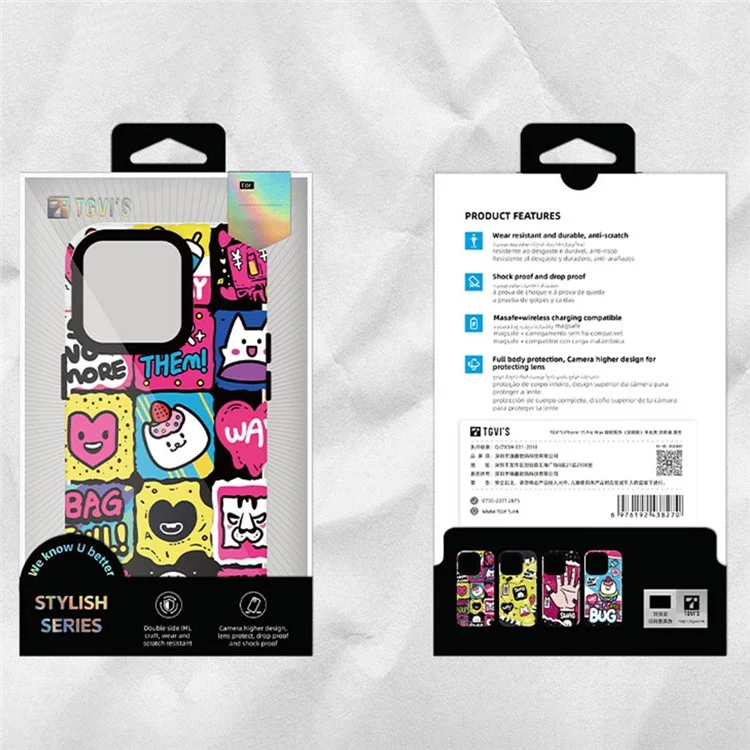 TGVI'S Stylish Series Per iPhone 15 Pro Case Graffiti Style PET+TPU Anti-drop Phone Cover - Punk