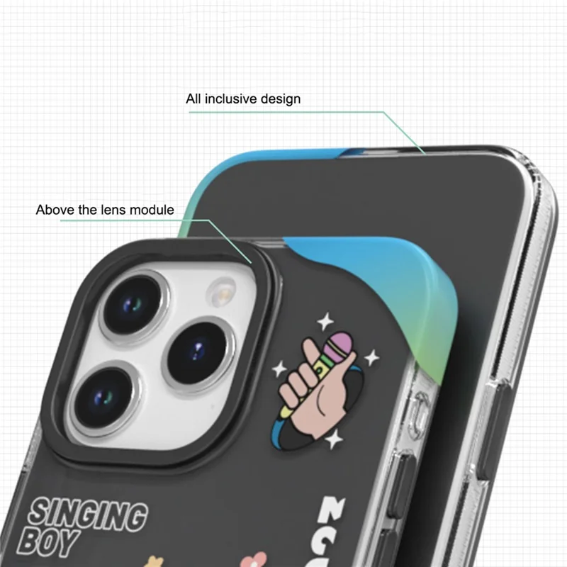 TGVI'S Stylish Series For iPhone 15 Pro Case Musical Instrument IML Pattern PET+TPU Phone Cover - Black