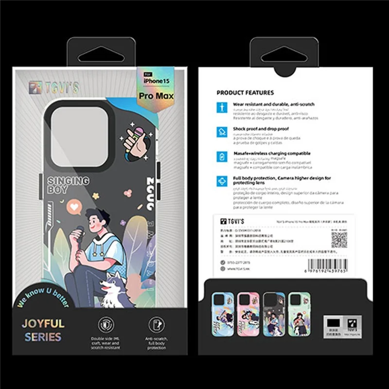 TGVI'S Stylish Series For iPhone 15 Pro Case Musical Instrument IML Pattern PET+TPU Phone Cover - Black