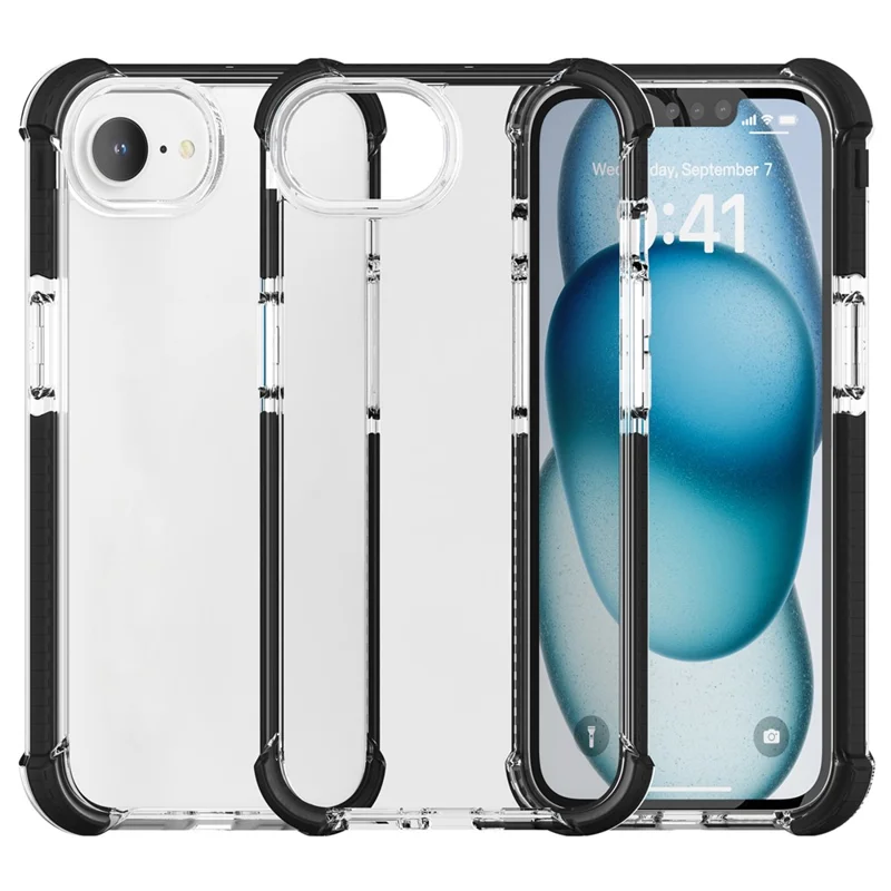 Til iPhone 16e Case 3-i-1 beskyttelse mod fald TPU+TPE+Akryl telefonbeskyttelse - Sort+Gennemsigtig