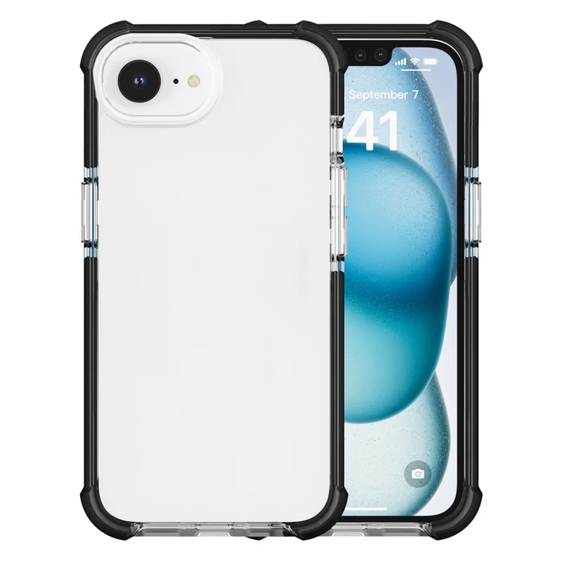 Til iPhone 16e Case 3-i-1 beskyttelse mod fald TPU+TPE+Akryl telefonbeskyttelse - Sort+Gennemsigtig