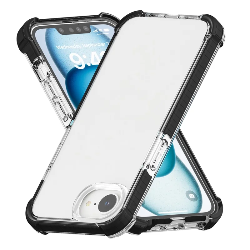 Til iPhone 16e Case 3-i-1 beskyttelse mod fald TPU+TPE+Akryl telefonbeskyttelse - Sort+Gennemsigtig