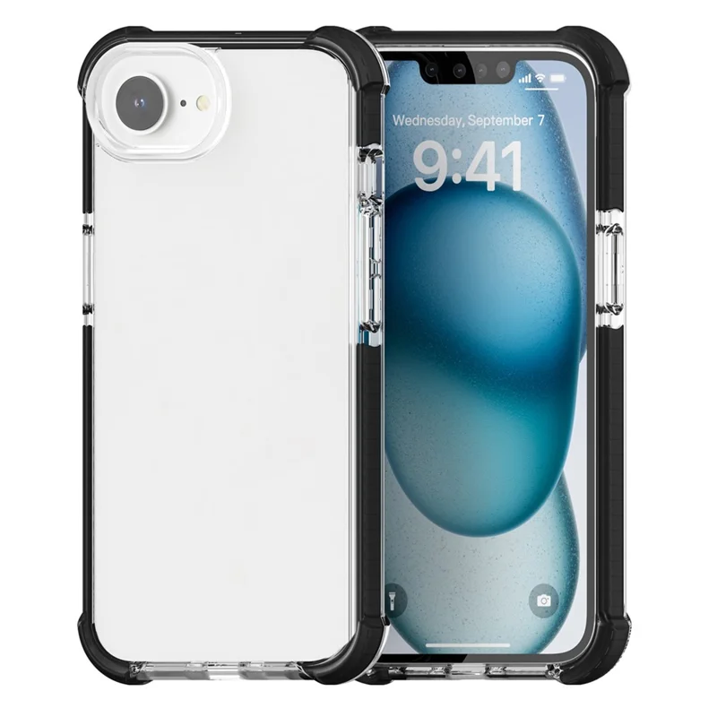 Til iPhone 16e Case 3-i-1 beskyttelse mod fald TPU+TPE+Akryl telefonbeskyttelse - Sort+Gennemsigtig