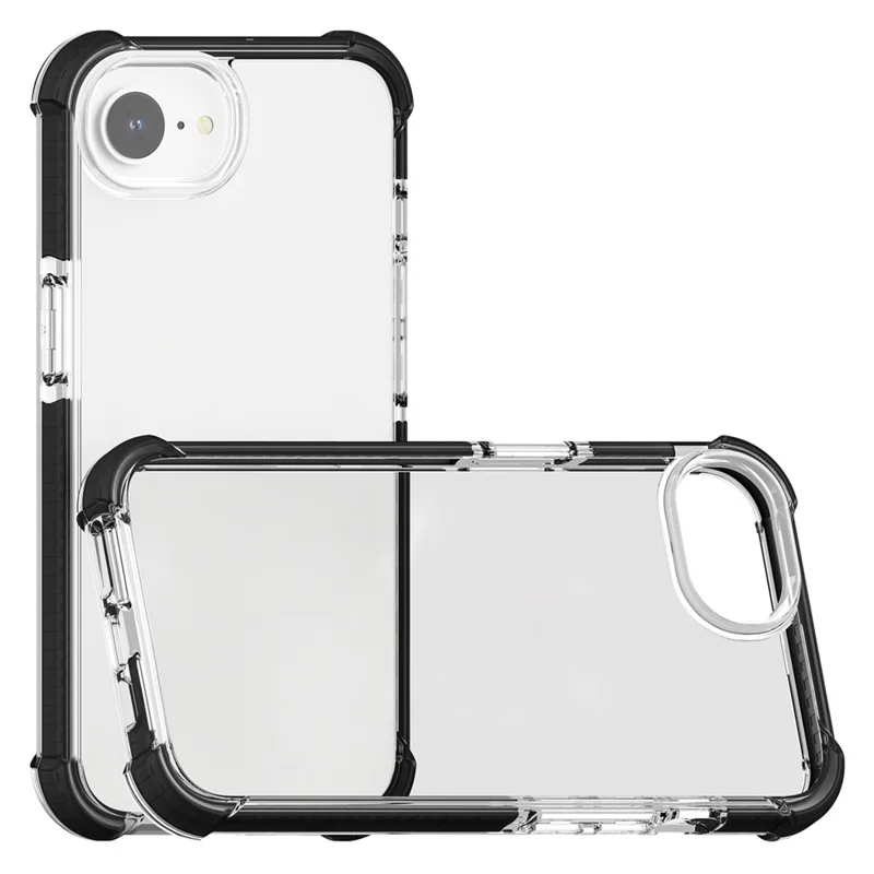 Til iPhone 16e Case 3-i-1 beskyttelse mod fald TPU+TPE+Akryl telefonbeskyttelse - Sort+Gennemsigtig