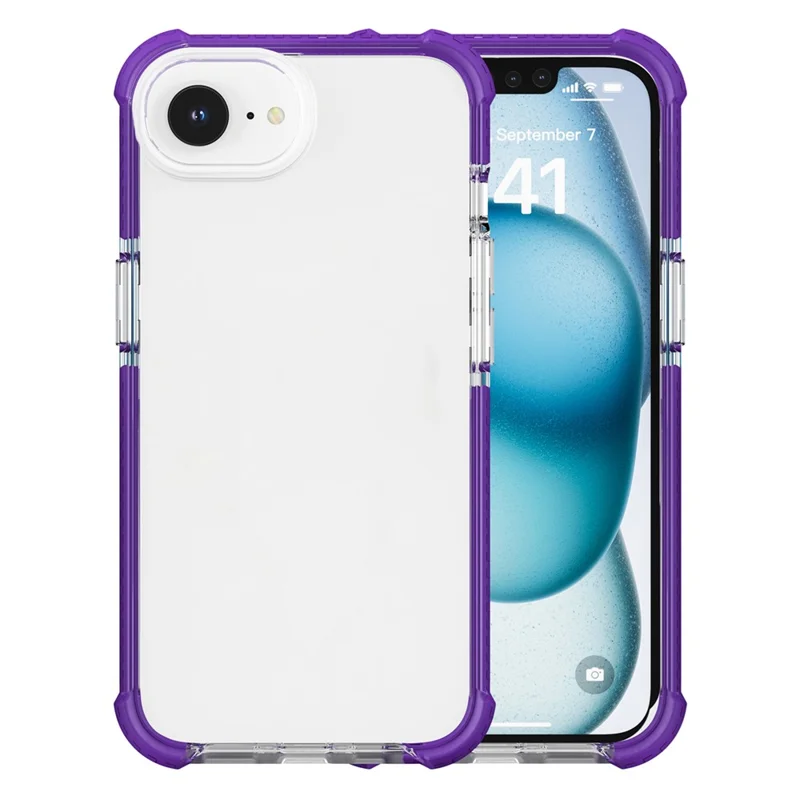 For iPhone 17e / 16e Case 3-in-1 Drop Protection TPU+TPE+Acrylic Phone Cover - Purple+Clear