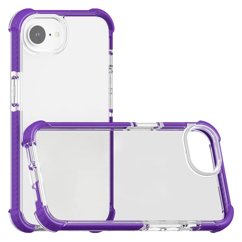For iPhone 17e / 16e Case 3-in-1 Drop Protection TPU+TPE+Acrylic Phone Cover - Purple+Clear