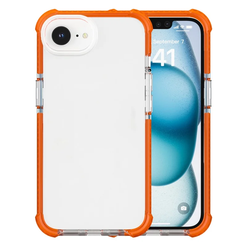 For iPhone 17e / 16e Case 3-in-1 Drop Protection TPU+TPE+Acrylic Phone Cover - Orange+Clear