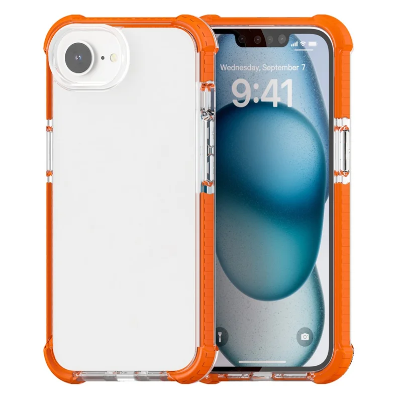 For iPhone 17e / 16e Case 3-in-1 Drop Protection TPU+TPE+Acrylic Phone Cover - Orange+Clear