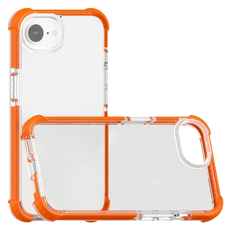 For iPhone 17e / 16e Case 3-in-1 Drop Protection TPU+TPE+Acrylic Phone Cover - Orange+Clear