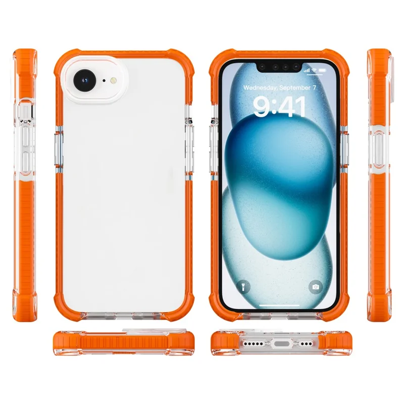 For iPhone 17e / 16e Case 3-in-1 Drop Protection TPU+TPE+Acrylic Phone Cover - Orange+Clear