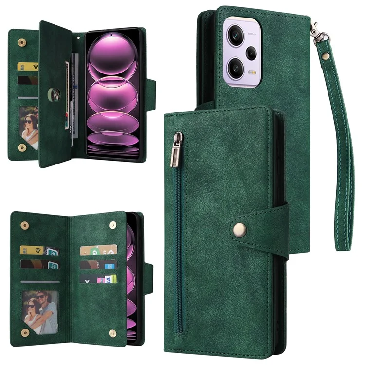 For Xiaomi Redmi Note 12 Pro Speed 5G / Note 12 Pro 5G / Poco X5 Pro 5G Case Wallet Rivet Decor Leather Folio Flip Phone Cover - Green