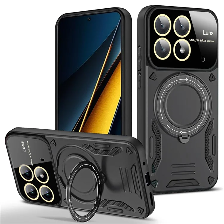 For Xiaomi Poco X6 Pro 5G / Redmi K70E 5G Cell Phone Cases Kickstand PC+TPU Cover Compatible with MagSafe - Black
