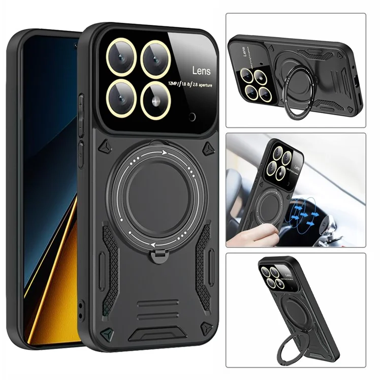 For Xiaomi Poco X6 Pro 5G / Redmi K70E 5G Cell Phone Cases Kickstand PC+TPU Cover Compatible with MagSafe - Black