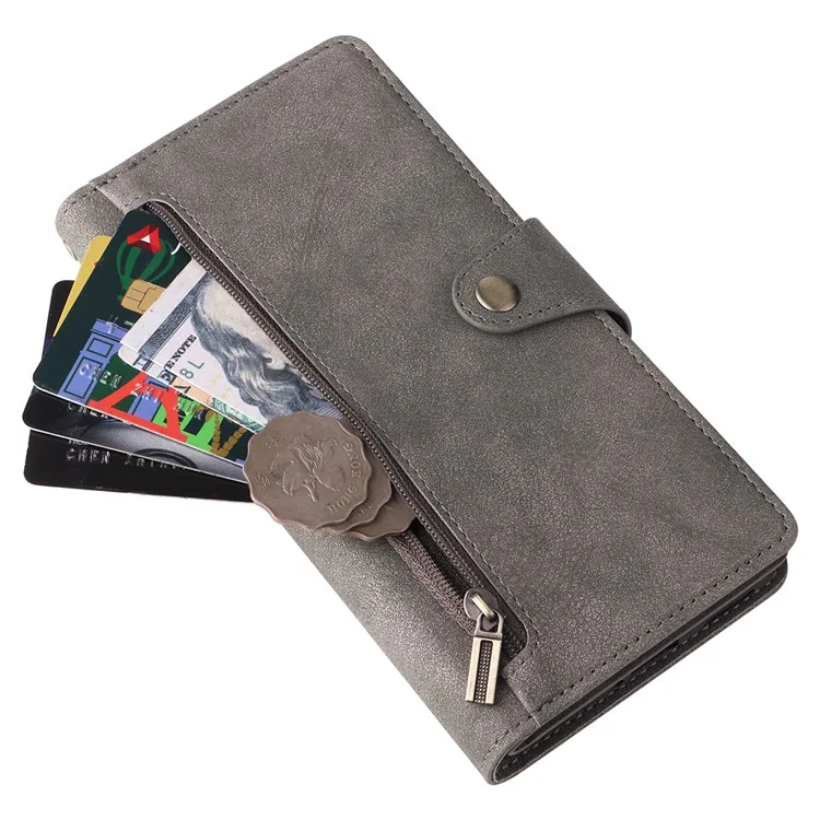 Para OnePlus 10 Pro 5G Funda Anti-caída con Remache Decorativo Funda de Piel Sintética con Soporte y Cartera - Gris