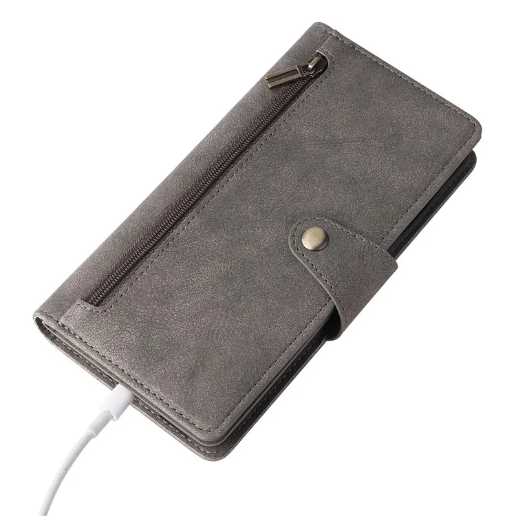 Para OnePlus 10 Pro 5G Funda Anti-caída con Remache Decorativo Funda de Piel Sintética con Soporte y Cartera - Gris