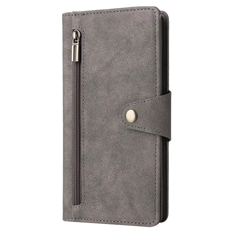 Para OnePlus 10 Pro 5G Funda Anti-caída con Remache Decorativo Funda de Piel Sintética con Soporte y Cartera - Gris