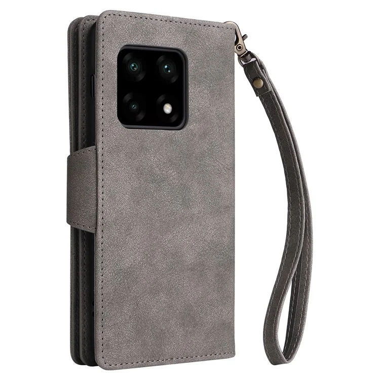Para OnePlus 10 Pro 5G Funda Anti-caída con Remache Decorativo Funda de Piel Sintética con Soporte y Cartera - Gris