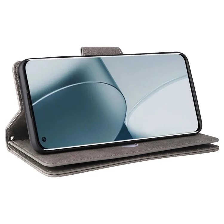 Para OnePlus 10 Pro 5G Funda Anti-caída con Remache Decorativo Funda de Piel Sintética con Soporte y Cartera - Gris