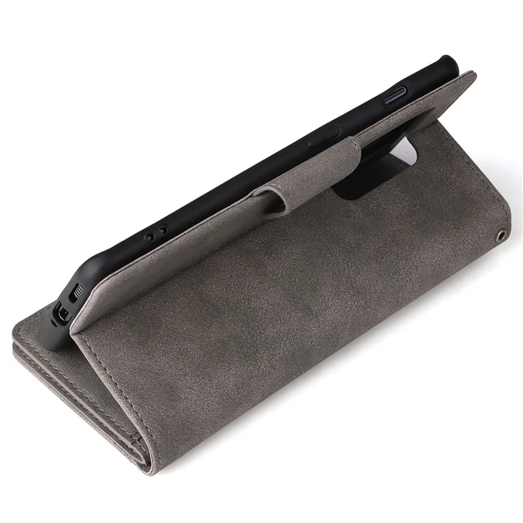 Para OnePlus 10 Pro 5G Funda Anti-caída con Remache Decorativo Funda de Piel Sintética con Soporte y Cartera - Gris
