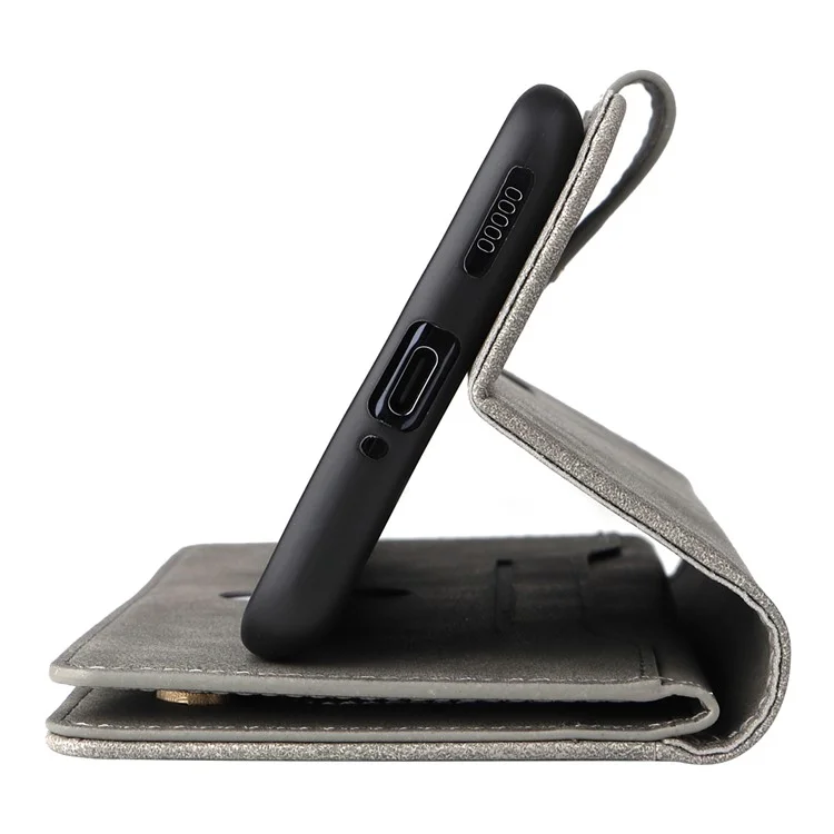 Para OnePlus 10 Pro 5G Funda Anti-caída con Remache Decorativo Funda de Piel Sintética con Soporte y Cartera - Gris