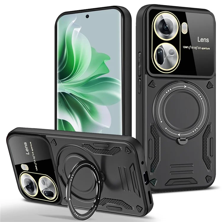 For Oppo Reno11 5G (Global) Case PC+TPU Kickstand Phone Back Cover Compatible with MagSafe - Black