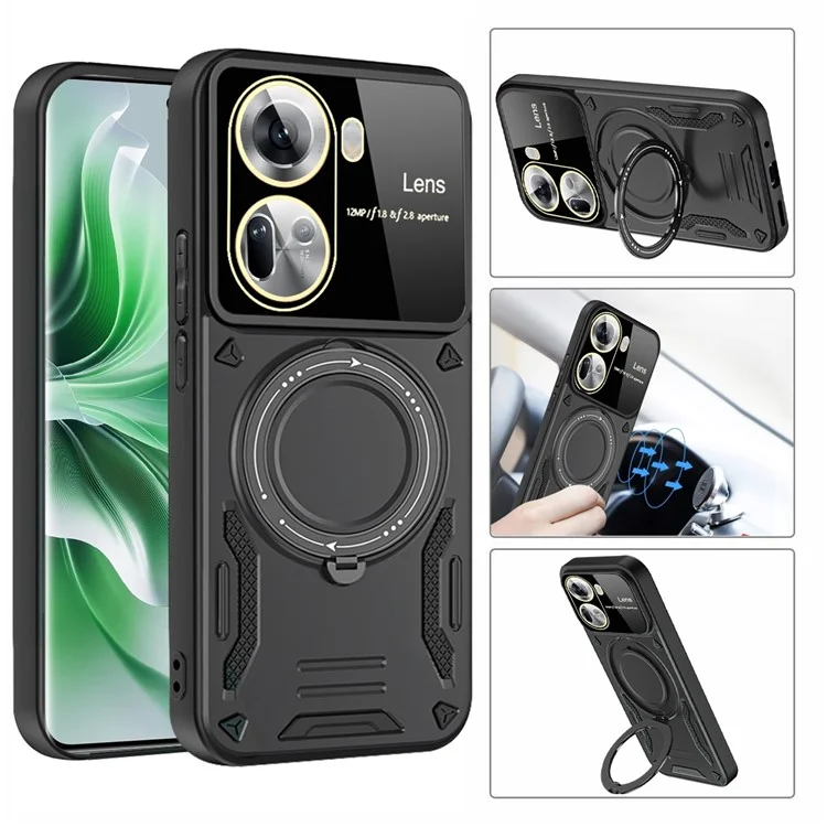 For Oppo Reno11 5G (Global) Case PC+TPU Kickstand Phone Back Cover Compatible with MagSafe - Black