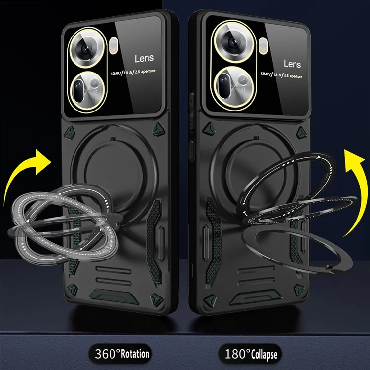 For Oppo Reno11 5G (Global) Case PC+TPU Kickstand Phone Back Cover Compatible with MagSafe - Black