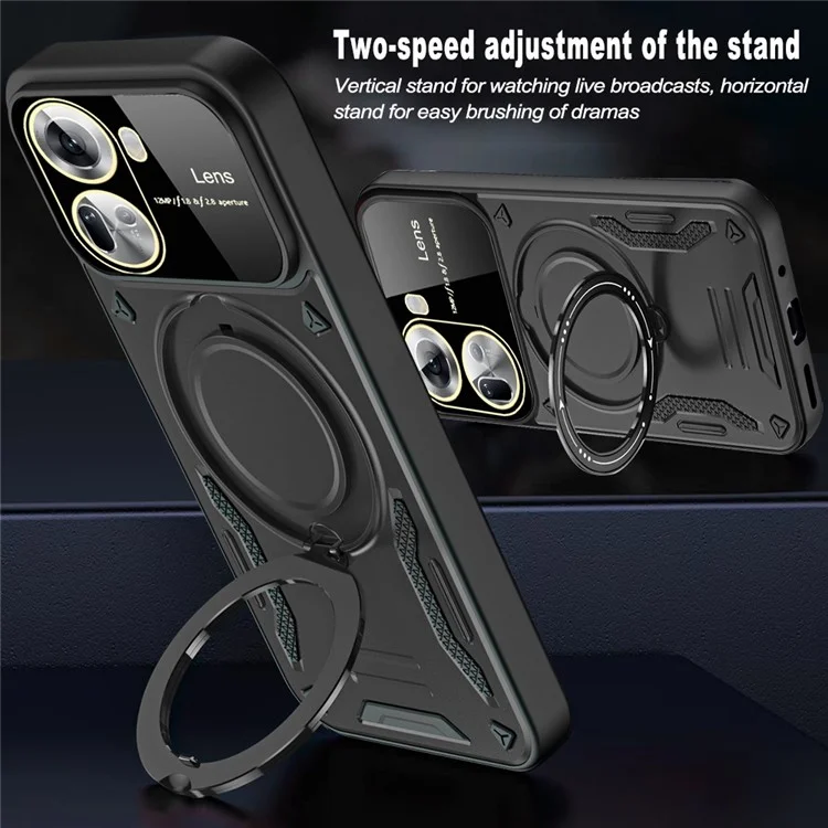 For Oppo Reno11 5G (Global) Case PC+TPU Kickstand Phone Back Cover Compatible with MagSafe - Black