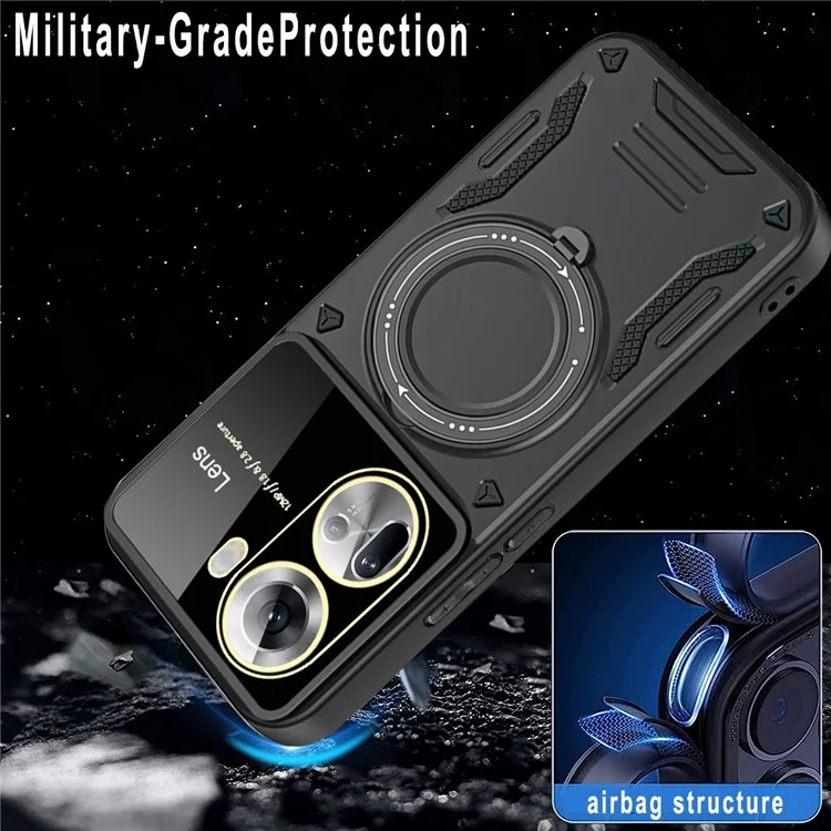 For Oppo Reno11 5G (Global) Case PC+TPU Kickstand Phone Back Cover Compatible with MagSafe - Black