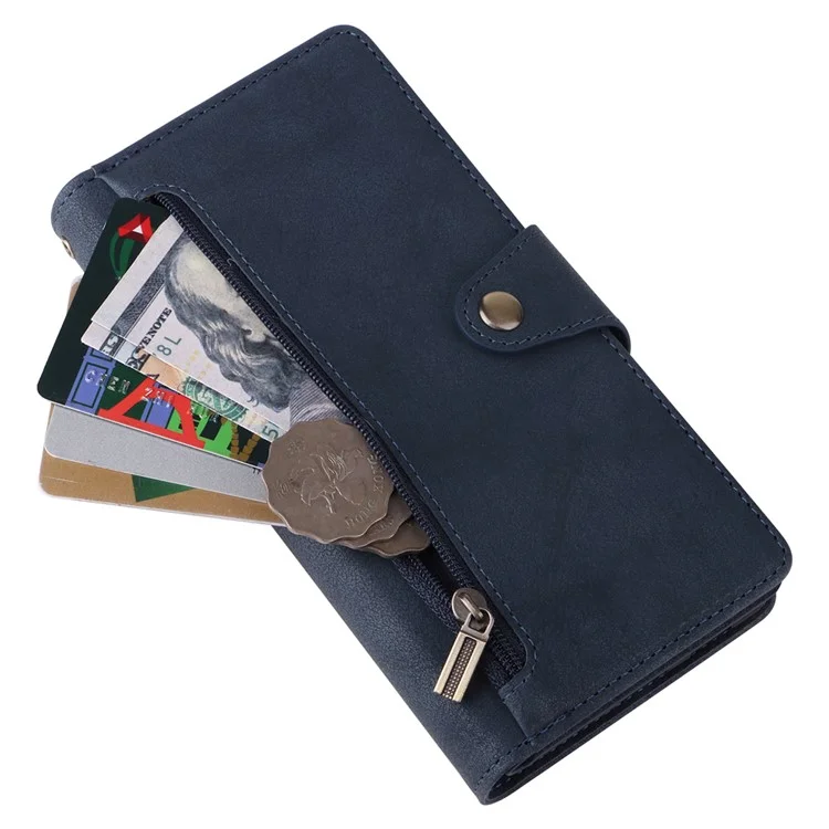 For OnePlus Nord Case PU Leather Foldable Stand Wallet Phone Cover with Rivet Decor - Blue