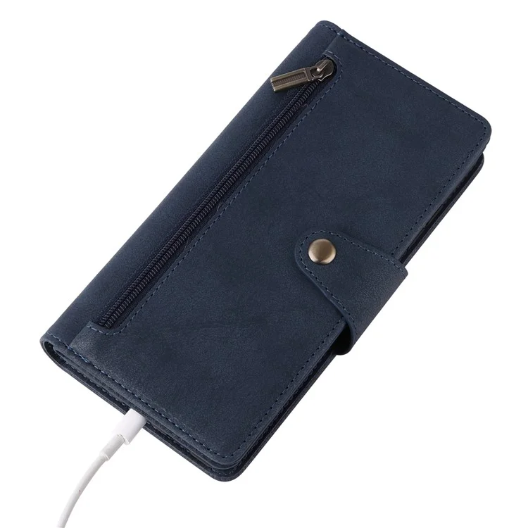 For OnePlus Nord Case PU Leather Foldable Stand Wallet Phone Cover with Rivet Decor - Blue