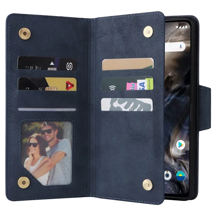 Para o Caso OnePlus Nord PU Couro Dobrável Stand Carteira Capa de Telefone com Rivet Decor - Azul