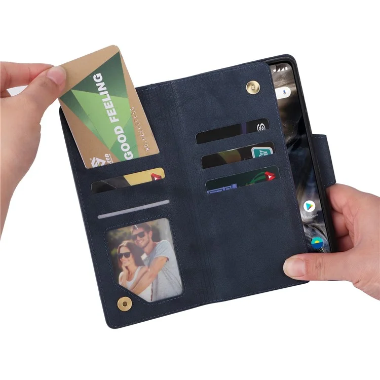 Para o Caso OnePlus Nord PU Couro Dobrável Stand Carteira Capa de Telefone com Rivet Decor - Azul