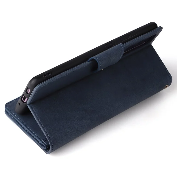 Para o Caso OnePlus Nord PU Couro Dobrável Stand Carteira Capa de Telefone com Rivet Decor - Azul