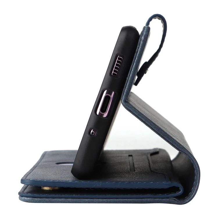 Para o Caso OnePlus Nord PU Couro Dobrável Stand Carteira Capa de Telefone com Rivet Decor - Azul
