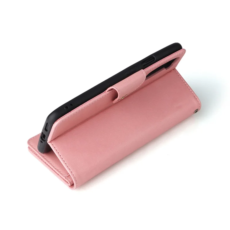 For OnePlus Nord Case PU Leather Foldable Stand Wallet Phone Cover with Rivet Decor - Rose Gold