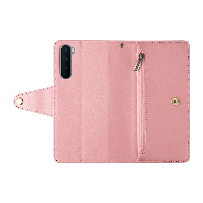 For OnePlus Nord Case PU Leather Foldable Stand Wallet Phone Cover with Rivet Decor - Rose Gold