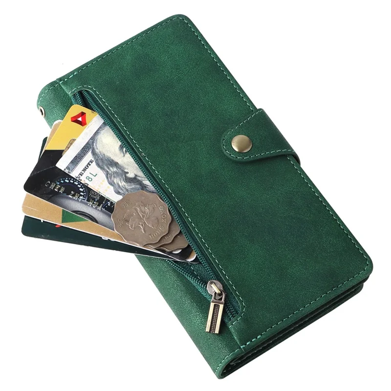 For OnePlus Nord N10 5G Cell Phone Case PU Leather Wallet Cover with Rivet Decor - Green