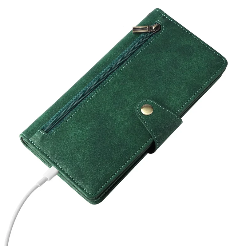 For OnePlus Nord N10 5G Cell Phone Case PU Leather Wallet Cover with Rivet Decor - Green