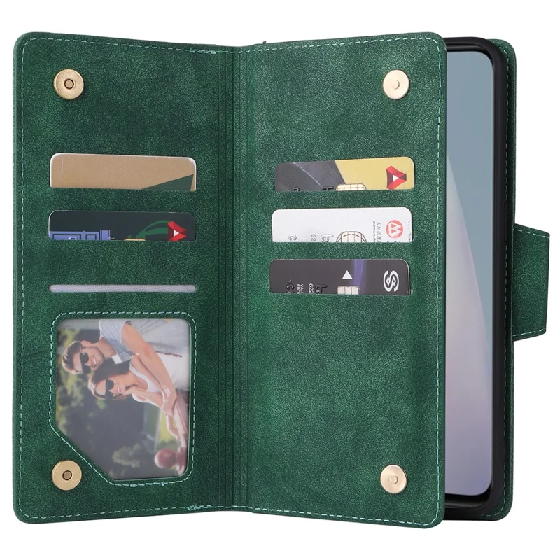 For OnePlus Nord N10 5G Cell Phone Case PU Leather Wallet Cover with Rivet Decor - Green