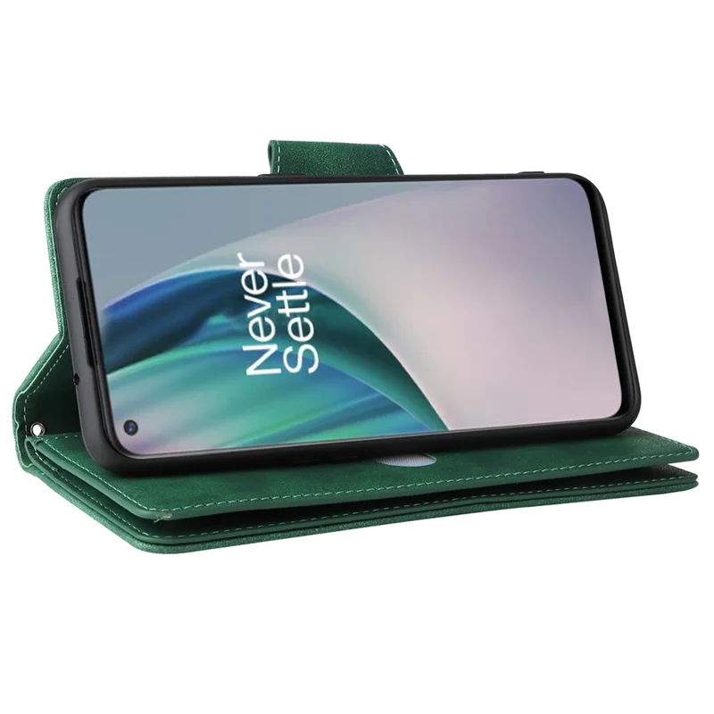 For OnePlus Nord N10 5G Cell Phone Case PU Leather Wallet Cover with Rivet Decor - Green