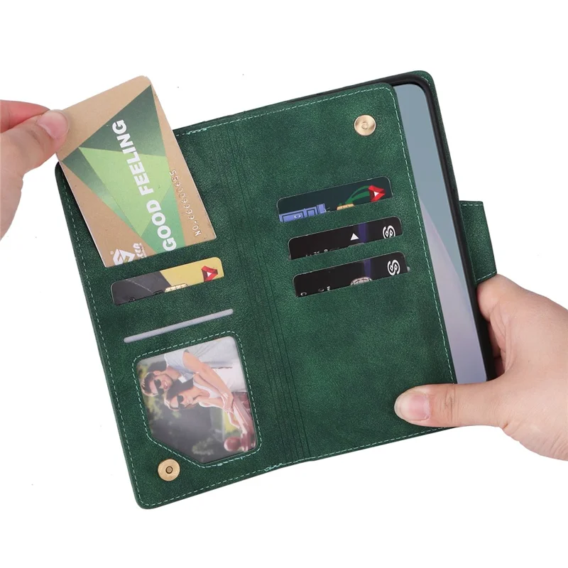 For OnePlus Nord N10 5G Cell Phone Case PU Leather Wallet Cover with Rivet Decor - Green