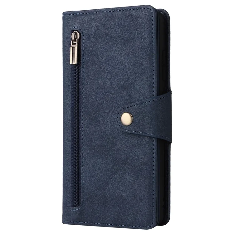 For OnePlus Nord N200 5G Wallet Case Rivet Decor PU Leather Phone Cover with Hand Strap - Blue