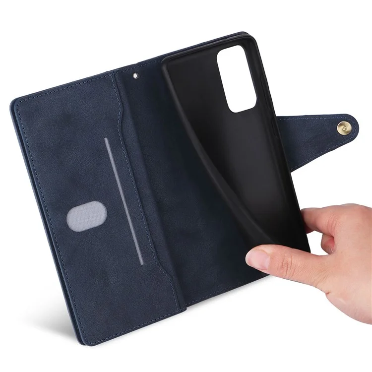 For OnePlus Nord N200 5G Wallet Case Rivet Decor PU Leather Phone Cover with Hand Strap - Blue