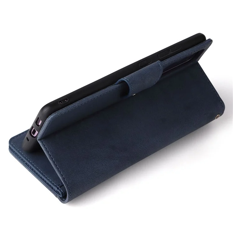 For OnePlus Nord N200 5G Wallet Case Rivet Decor PU Leather Phone Cover with Hand Strap - Blue