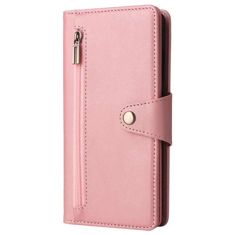 For OnePlus Nord N200 5G Wallet Case Rivet Decor PU Leather Phone Cover with Hand Strap - Rose Gold