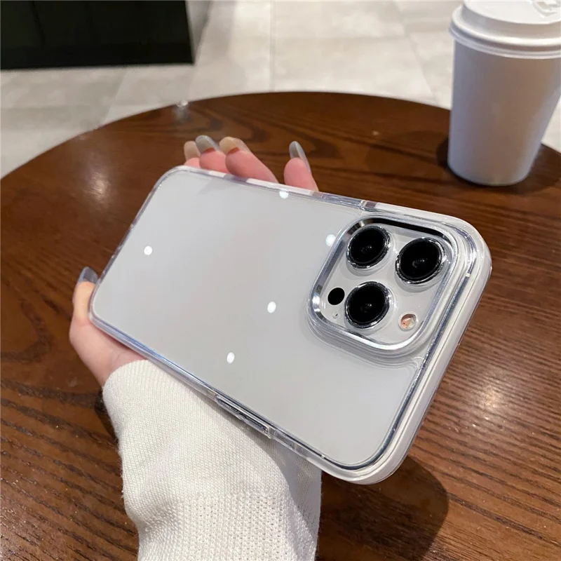 For iPhone 15 Pro Clear Case Metal Camera Frame PC+TPU Phone Shell - White