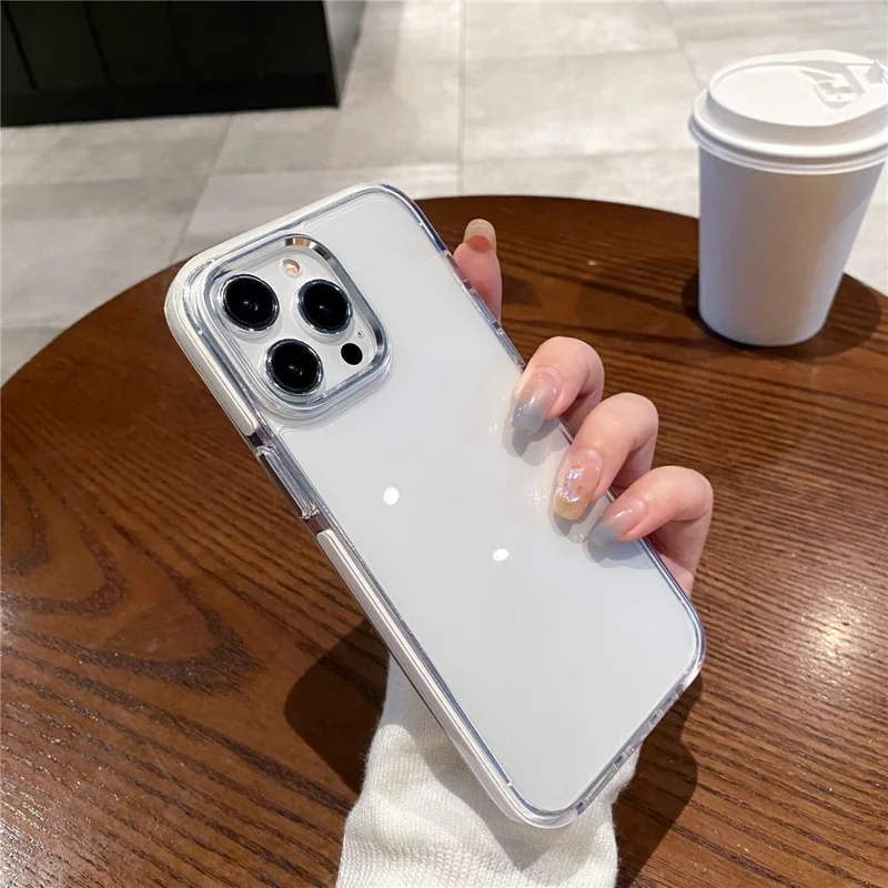 For iPhone 15 Pro Clear Case Metal Camera Frame PC+TPU Phone Shell - White