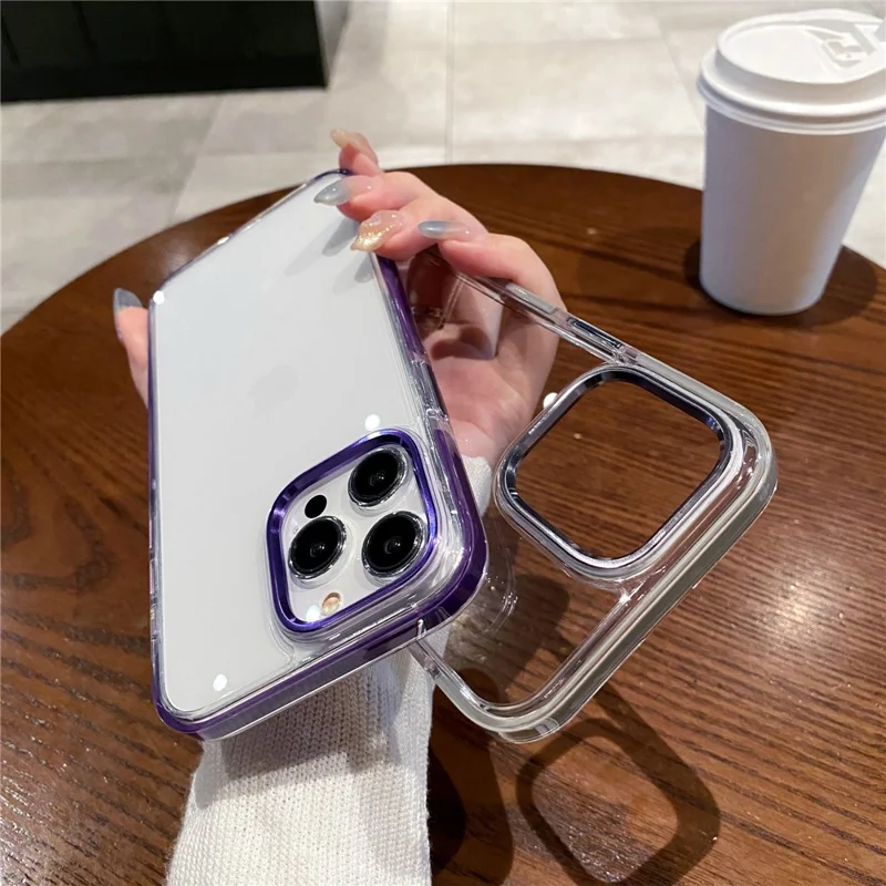 For iPhone 15 Pro Clear Case Metal Camera Frame PC+TPU Phone Shell - White